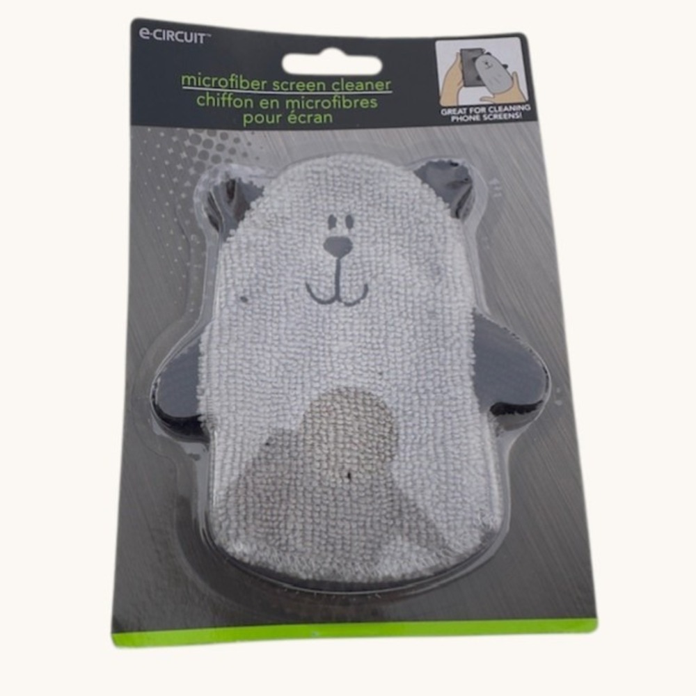 e-Circuit Microfiber Screen Cleaner Bear Design Gray Phone Tablet Laptop New